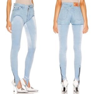 Y/Project Opening Ceremony Panel Stirrup Skinny Jeans with Velour Inset Ice Blue